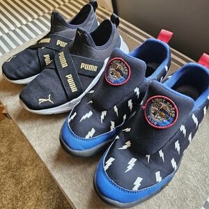 2 Pairs Puma Kids Black and Blue Slip-On Shoes